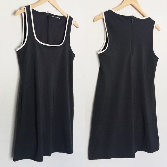 Abercrombie & Fitch Squareneck Traveler Mini Dress M Black White Trim Athleisure - Picture 8 of 16